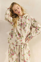 Veveret Printed French Terry Pullover Hoodie in Floral