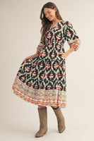 Jodifl Boho Print Tiered Midi Dress in Olive Mix