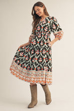 Load image into Gallery viewer, Jodifl Boho Print Tiered Midi Dress in Olive Mix
