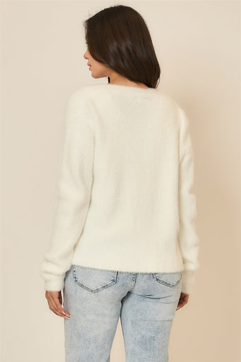 Cozy Co. Soft Eyelash Knit Cardigan in Off White
