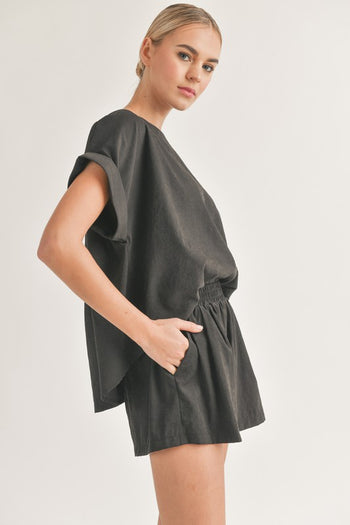 Klesis Solid Color OVERSIZED Top and Shorts Set in Black