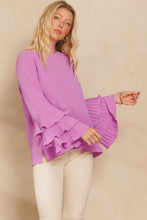Load image into Gallery viewer, Oddi Solid Color Top with Layered Pleated Sleeves in Lilac
