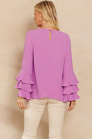Oddi Solid Color Top with Layered Pleated Sleeves in Lilac