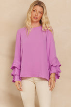 Load image into Gallery viewer, Oddi Solid Color Top with Layered Pleated Sleeves in Lilac
