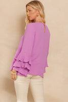 Oddi Solid Color Top with Layered Pleated Sleeves in Lilac