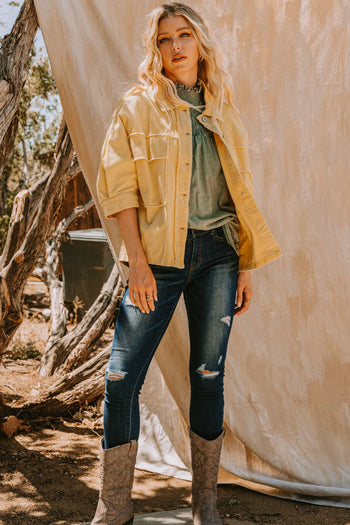 Oddi Boxy Silhouette Solid Color Corduroy Jacket in Washed Yellow