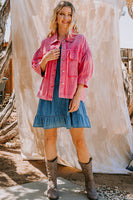 Oddi Boxy Silhouette Solid Color Corduroy Jacket in Washed Fuchsia