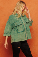 Oddi Boxy Silhouette Solid Color Corduroy Jacket in Washed Jade