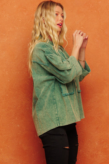 Oddi Boxy Silhouette Solid Color Corduroy Jacket in Washed Jade