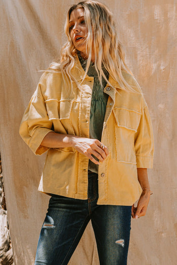 Oddi Boxy Silhouette Solid Color Corduroy Jacket in Washed Yellow