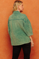 Oddi Boxy Silhouette Solid Color Corduroy Jacket in Washed Jade