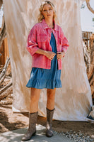 Oddi Boxy Silhouette Solid Color Corduroy Jacket in Washed Fuchsia