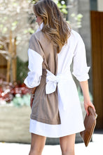 Load image into Gallery viewer, Mazik Suede Contrast Button-Down Dress in White/Mocha Dress Mazik   
