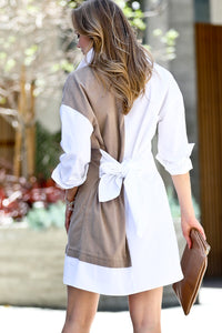 Mazik Suede Contrast Button-Down Dress in White/Mocha Dress Mazik   
