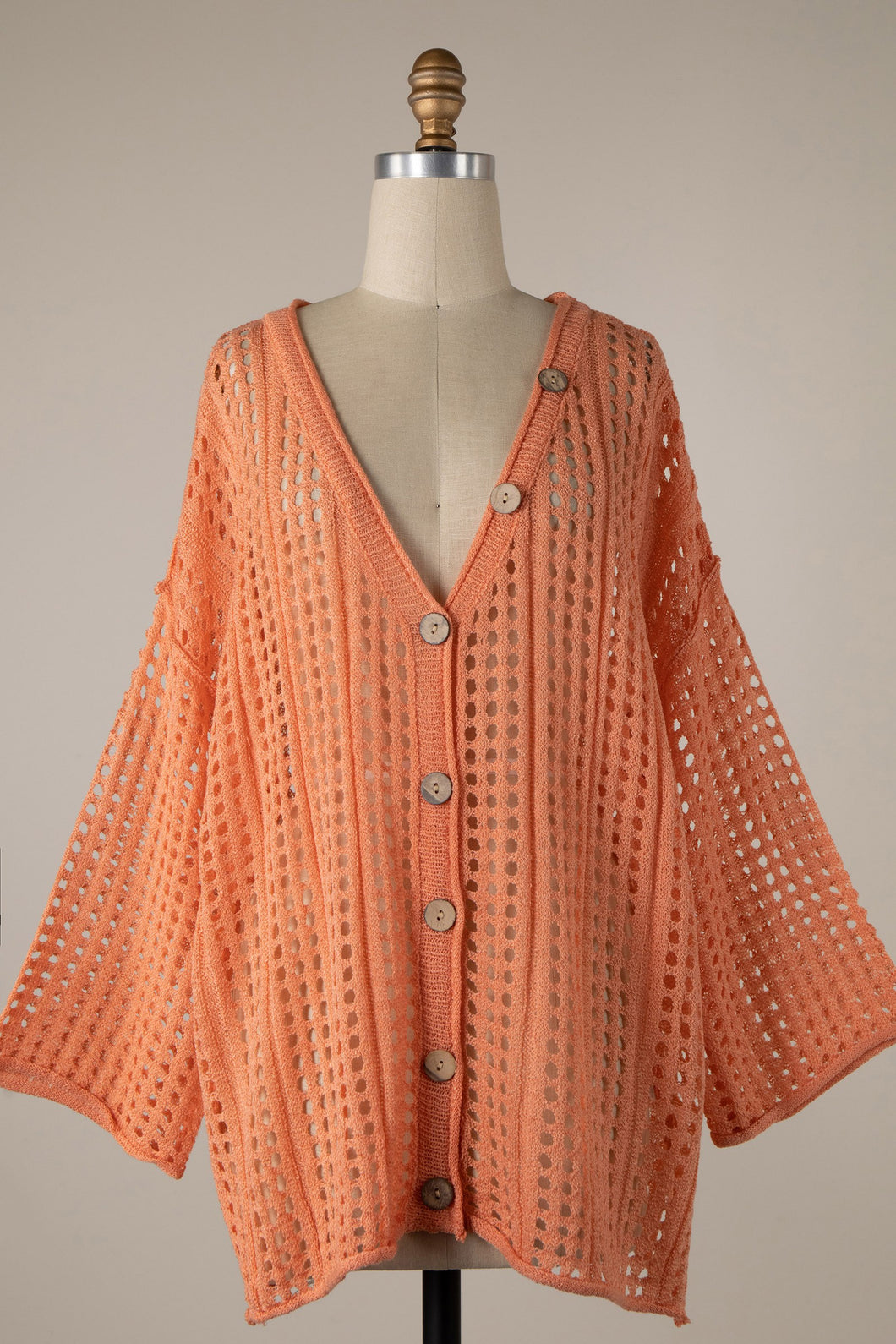 Miracle Open Crochet Lightweight Sweater Top in Coral Shirts & Tops Miracle   