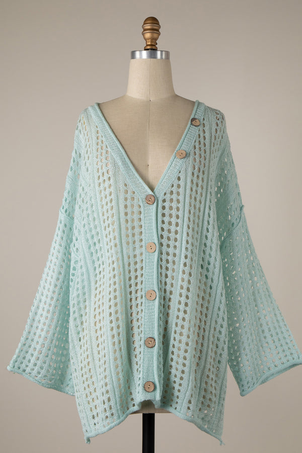 Miracle Open Crochet Lightweight Sweater Top in Mint Shirts & Tops Miracle   