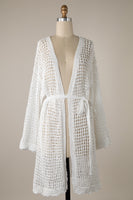 Miracle Open Crochet Belted Cardigan in Ivory  Miracle   