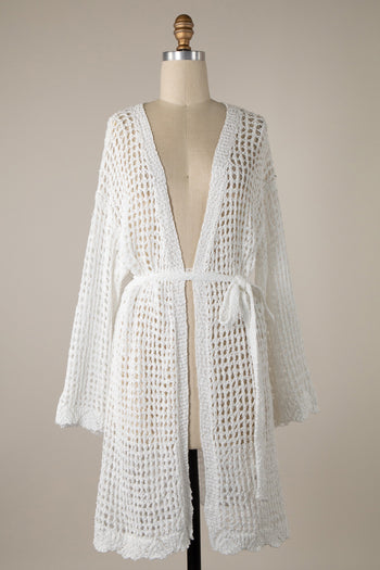 Miracle Open Crochet Belted Cardigan in Ivory  Miracle   