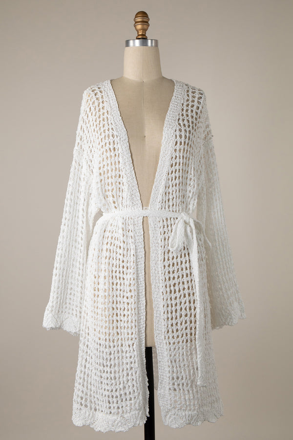 Miracle Open Crochet Belted Cardigan in Ivory  Miracle   