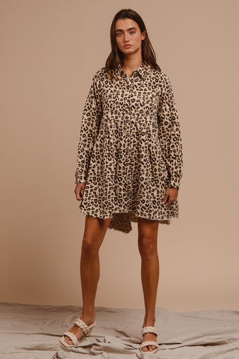 leopard print dress denim Leopard Ruffle Denim Shirt Dress Extra large