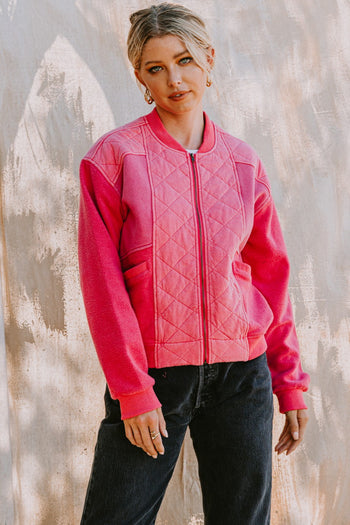 Oddi Quilted Bomber Jacket in Washed Fuchsia