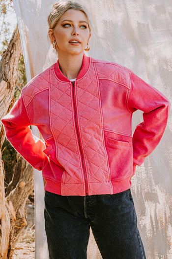 Oddi Quilted Bomber Jacket in Washed Fuchsia