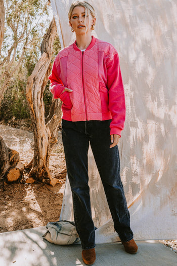 Oddi Quilted Bomber Jacket in Washed Fuchsia