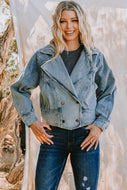 Oddi Double Breasted Button Jacket in Washed Denim