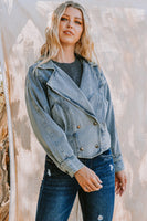 Oddi Double Breasted Button Jacket in Washed Denim
