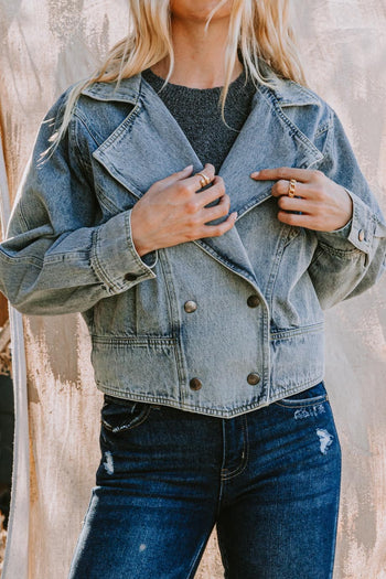 Oddi Double Breasted Button Jacket in Washed Denim
