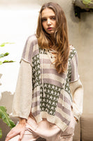 POL American Pattern Hooded Lightweight Sweater Top in Olive/Ash Mauve Shirts & Tops POL   