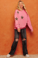 Oddi Leopard Printed Star Patch Top in Washed Fuchsia