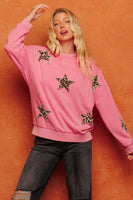 Oddi Leopard Printed Star Patch Top in Washed Fuchsia