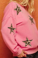 Oddi Leopard Printed Star Patch Top in Washed Fuchsia