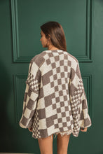 Load image into Gallery viewer, BiBi Mixed Check Pattern Chunky Cardigan in Mocha Brown Combo Shirts &amp; Tops BiBi   
