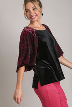 Load image into Gallery viewer, Umgee Solid Velvet Top with Animal Print Burnout Sleeves in Black
