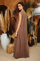 BucketList Brushed Textured Checkered Pattern Jumpsuit in Mocha Jumpsuit Bucketlist   