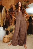 BucketList Brushed Textured Checkered Pattern Jumpsuit in Mocha Jumpsuit Bucketlist   