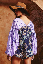 Load image into Gallery viewer, BucketList Contrasting Print Top in Navy/Lavender Shirts &amp; Tops Bucketlist   
