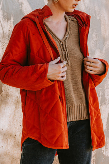 Oddi Solid Color Quilted Jacket with Hood in Light Rust