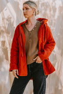 Oddi Solid Color Quilted Jacket with Hood in Light Rust