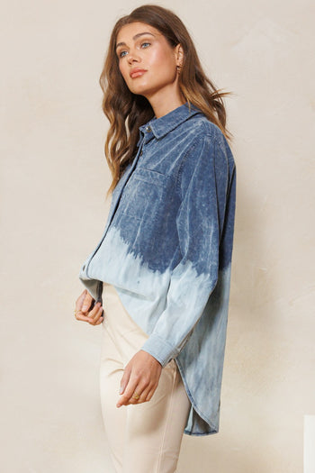 Oddi Dip Dye Bleach Corduroy Top in Washed Navy