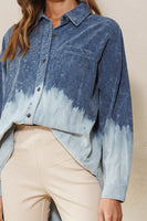 Oddi Dip Dye Bleach Corduroy Top in Washed Navy