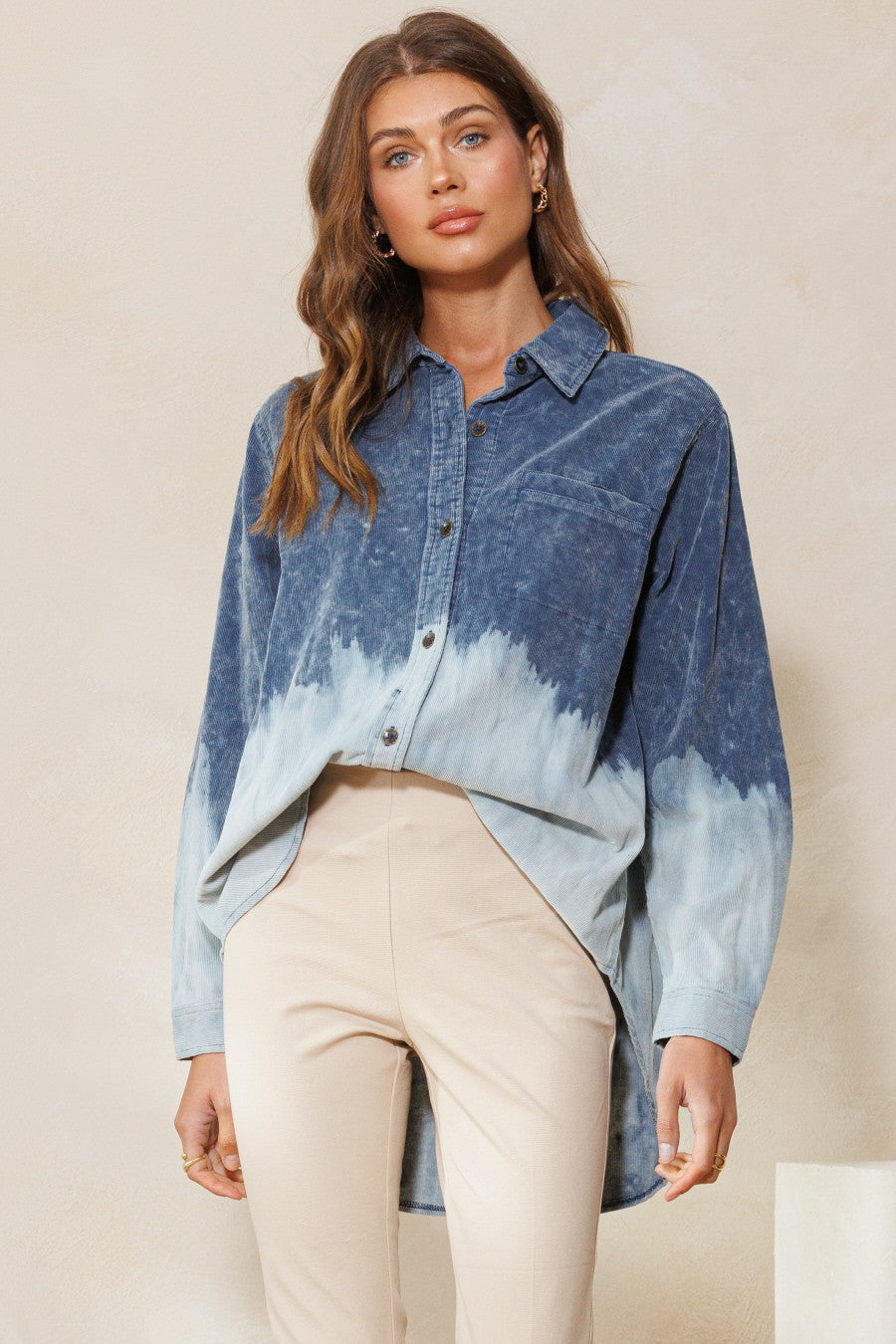 Oddi Dip Dye Bleach Corduroy Top in Washed Navy – June Adel