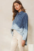 Oddi Dip Dye Bleach Corduroy Top in Washed Navy