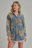 BON Floral Print Denim Top in Floral Denim