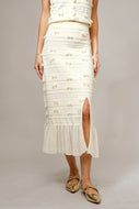 Blue B 3D Bow Embellished Textured Sweater Midi Skirt in Cream