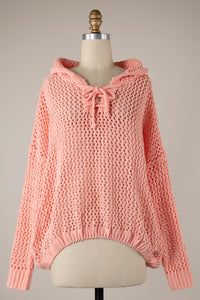 Miracle Open Cable Knit Chenille Hoodie Sweater in Peach  Miracle   