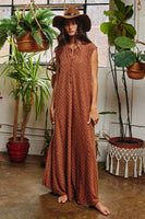 BucketList Brushed Textured Checkered Pattern Jumpsuit in Camel ON ORDER Jumpsuit Bucketlist   