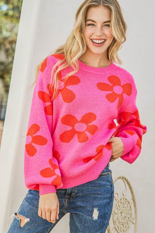 And the Why Daisy Print Sweater in Pink